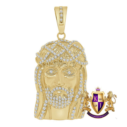 Heavy Men's 14K White Gold Finish Diamond Cut Jesus Face Piece Charm Pendent Big 3.25''