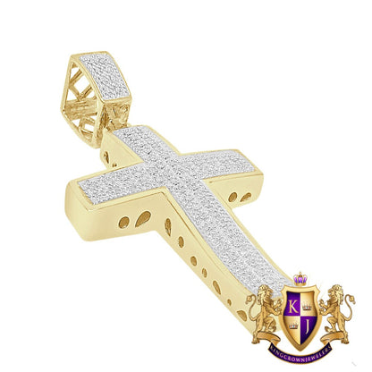 Real Genuine Diamond 0.40 Cwt. Jesus Cross 10k Yellow Gold Over Charm Pendant 2''