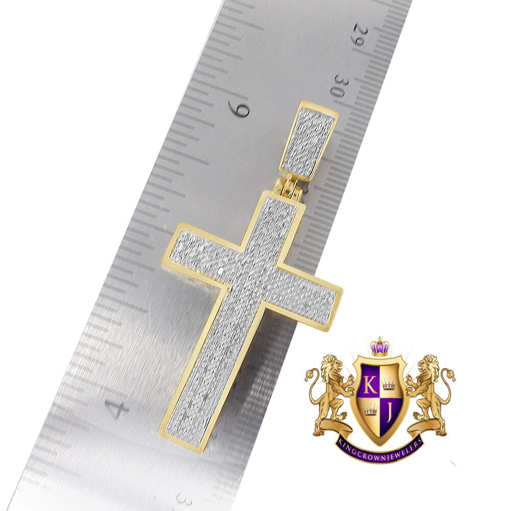 Real Genuine Diamond 0.40 Cwt. Jesus Cross 10k Yellow Gold Over Charm Pendant 2''