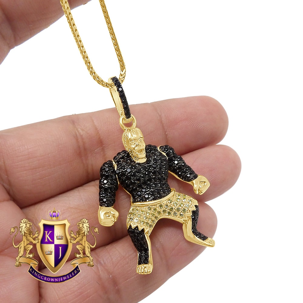 Real Yellow Gold Sterling Silver Men's Custom Designer Piece Simulated Diamond Pendent Charm