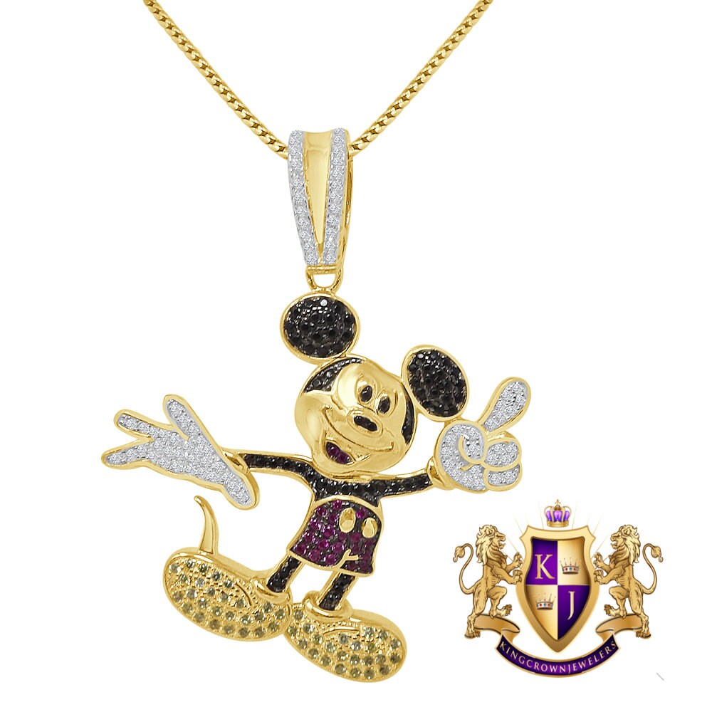 Real Sterling Silver 14K Gold Finish Men's Custom Designer Piece Simulated Diamond Pendent Charm