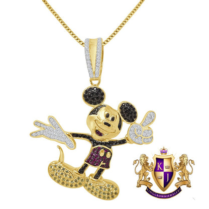 Real Sterling Silver 14K Gold Finish Men's Custom Designer Piece Simulated Diamond Pendent Charm