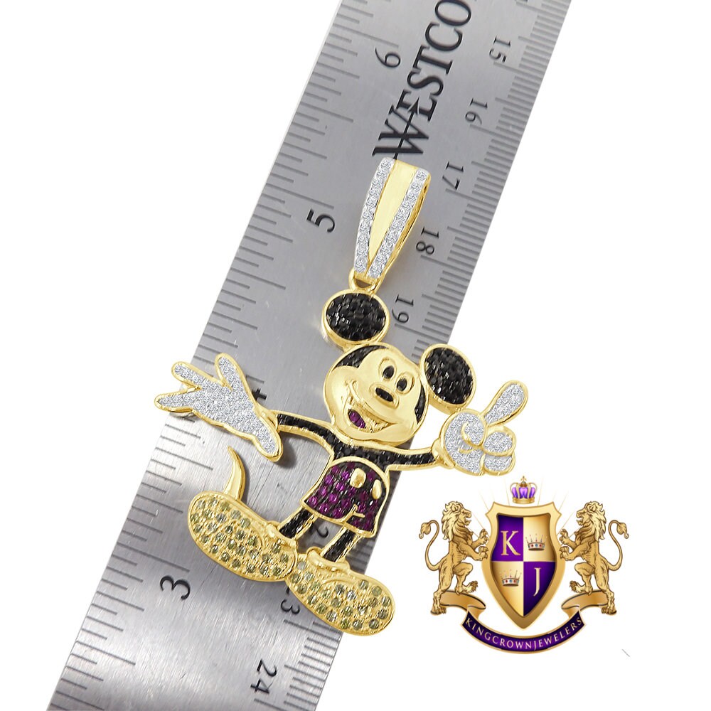 Real Sterling Silver 14K Gold Finish Men's Custom Designer Piece Simulated Diamond Pendent Charm