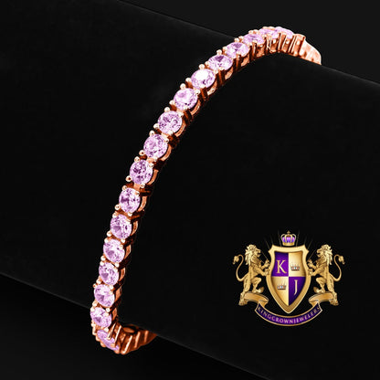 Soft Baby Pink High Quality Men's Ladies 14K Yellow Gold Over Simulated Diamond 1 Row Tennis Bracelet 4mm