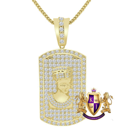 Men's Custom Dog Tag Piece 14K Yellow Gold Over Simulated Diamond Charm Pendent Chain Set