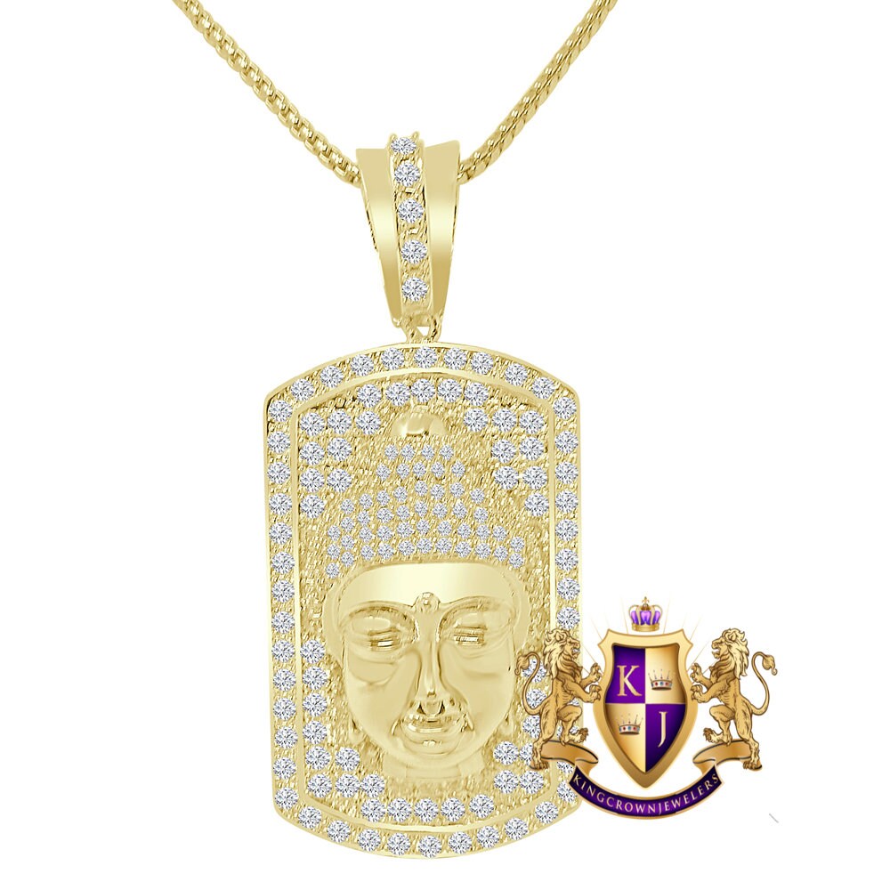 Men's Custom Dog Tag Piece 14K Yellow Gold Over Simulated Diamond Charm Pendent Chain Set