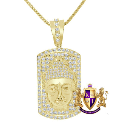Men's Custom Dog Tag Piece 14K Yellow Gold Over Simulated Diamond Charm Pendent Chain Set