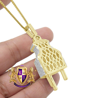 Men's Real Genuine Diamond 10K Gold Over Electric Plug Socket Pendent Charm Chain Set