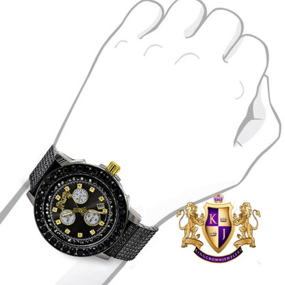 Full Solid Stainless Steel Lemonade 18K Black Gold Finish Simulated Diamond 5 ATM Water Resistant Men's Watch With Date Function Big 54 MM