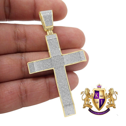 Big 2.75'' Real Genuine Authentic Diamond 0.85 Cwt. 10K Gold Over Jesus Cross Religious Charm Designer Pendent