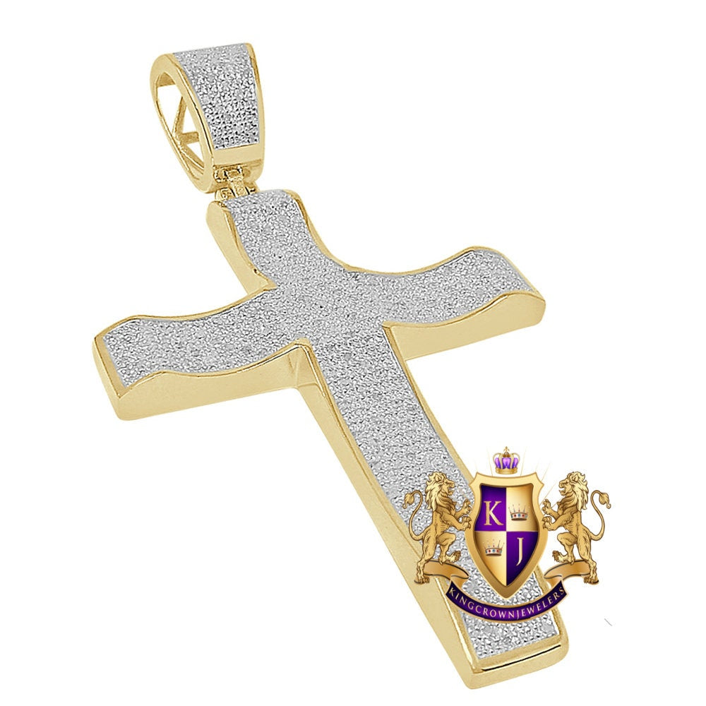 Big 2.75'' Real Genuine Authentic Diamond 0.85 Cwt. 10K Gold Over Jesus Cross Religious Charm Designer Pendent