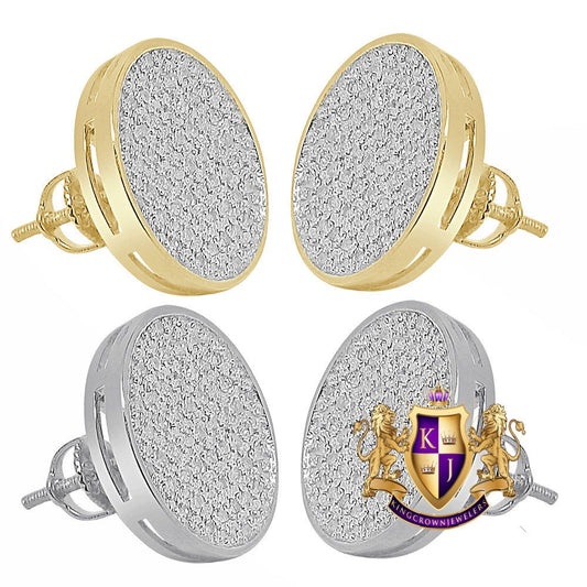 Real Genuine Diamonds 10K Gold Over Round Shape Screw Back Unisex Earrings Stud Small 14 mm