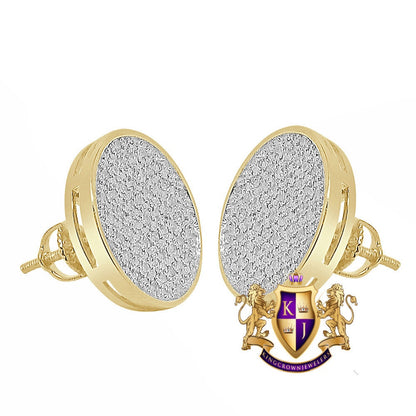 Real Genuine Diamonds 10K Gold Over Round Shape Screw Back Unisex Earrings Stud Small 14 mm