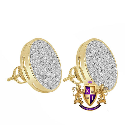 Real Genuine Diamonds 10K Gold Over Round Shape Screw Back Unisex Earrings Stud Small 14 mm