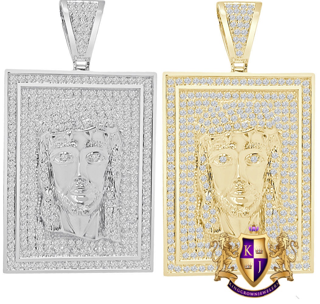 Big XL 3.10'' Frame Style Jesus Face Piece 14K White Gold Over Simulated Diamond Men's Charm Pendent 43 + Grams