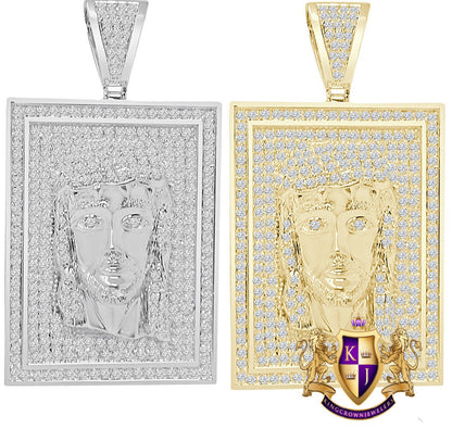 Big XL 3.10'' Frame Style Jesus Face Piece 14K White Gold Over Simulated Diamond Men's Charm Pendent 43 + Grams
