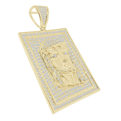 Big XL 3.10'' Frame Style Jesus Face Piece 14K White Gold Over Simulated Diamond Men's Charm Pendent 43 + Grams