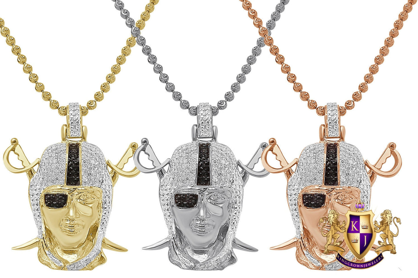 Men's Real Genuine Diamond 10k Gold Over Oakland Raiders Custom Charm Sports Pendant Chain Set
