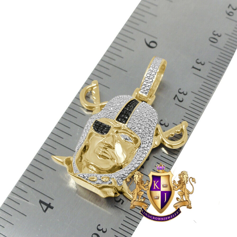 Men's Real Genuine Diamond 10k Gold Over Oakland Raiders Custom Charm Sports Pendant Chain Set