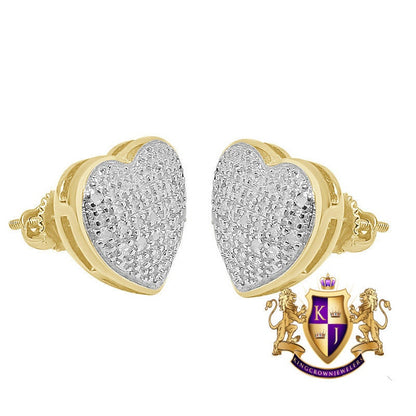 Unisex Real Genuine Diamonds 10K Gold Over Love Heart Shape Screw Back Earrings Stud Small 12 mm