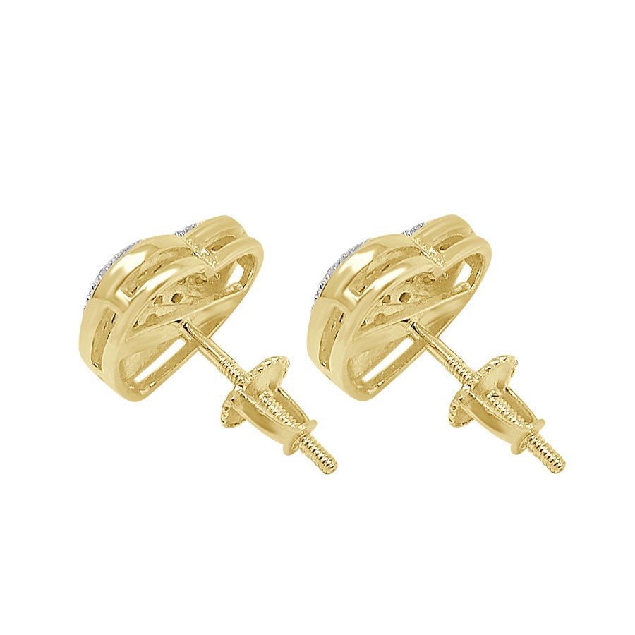 Unisex Real Genuine Diamonds 10K Gold Over Love Heart Shape Screw Back Earrings Stud Small 12 mm