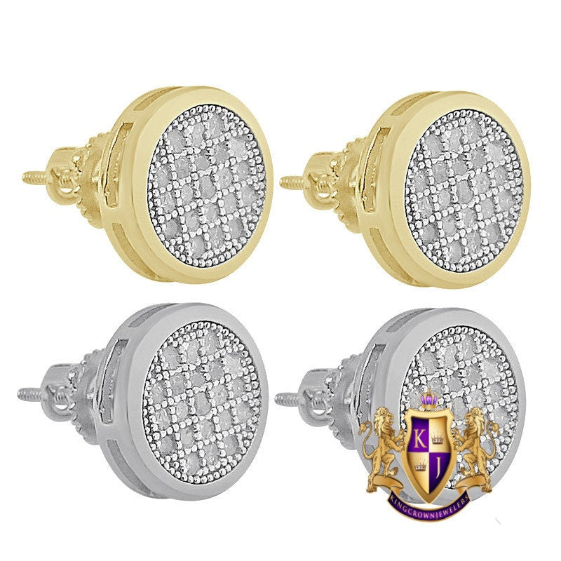 Men's Ladies Real Genuine Diamonds 10K Gold Over Round Shape Screw Back Earrings Stud Mini 8 mm