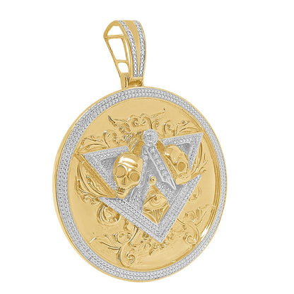 Real Genuine Diamond Big 2.75'' Masonic Freemason Illuminati Evil Eye Skull Pendent 10K Gold Finish Custom Charm 27 + Grams