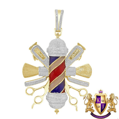 Real Genuine Authentic Diamond 0.40 Cwt. Barber Shop Pole Custom Pendant 26 + Grams 10K Gold Over Charm Big 2.75''