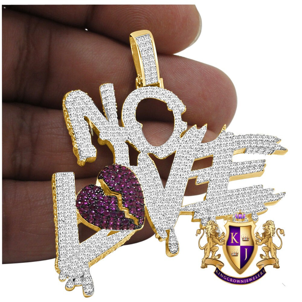 Custom Piece 18+ Grams Shattered Broken Heart No Love Charm 14k Yellow Gold Finish Simulated Diamond Pendent 2''
