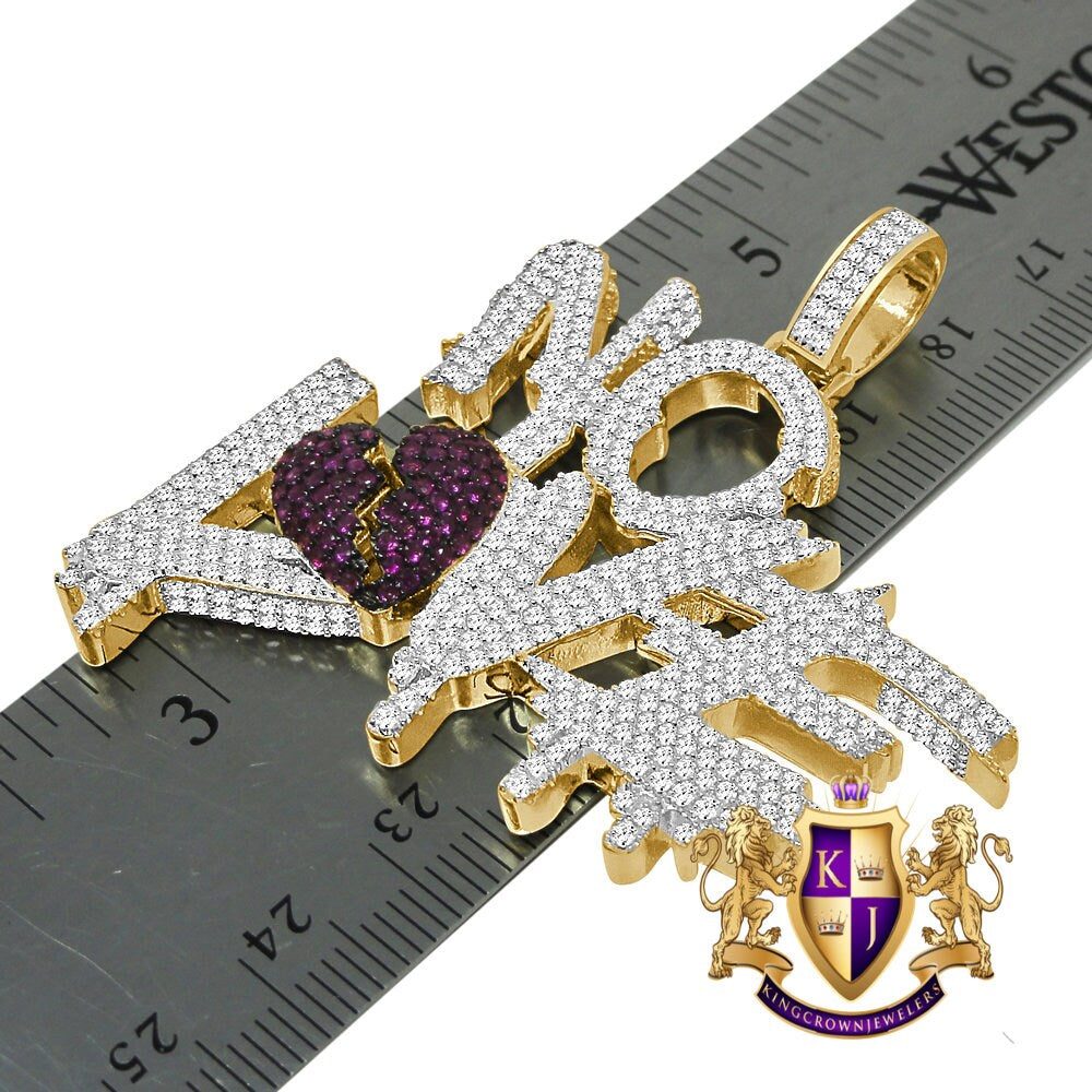 Custom Piece 18+ Grams Shattered Broken Heart No Love Charm 14k Yellow Gold Finish Simulated Diamond Pendent 2''