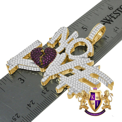 Custom Piece 18+ Grams Shattered Broken Heart No Love Charm 14k Yellow Gold Finish Simulated Diamond Pendent 2''