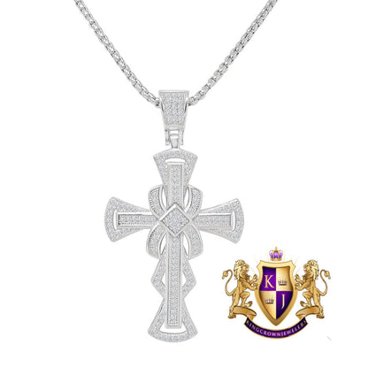 Real Genuine Sterling Silver Simulated Diamond 14K White Gold Over Jesus Cross Designer Custom Charm Pendent Chain Set