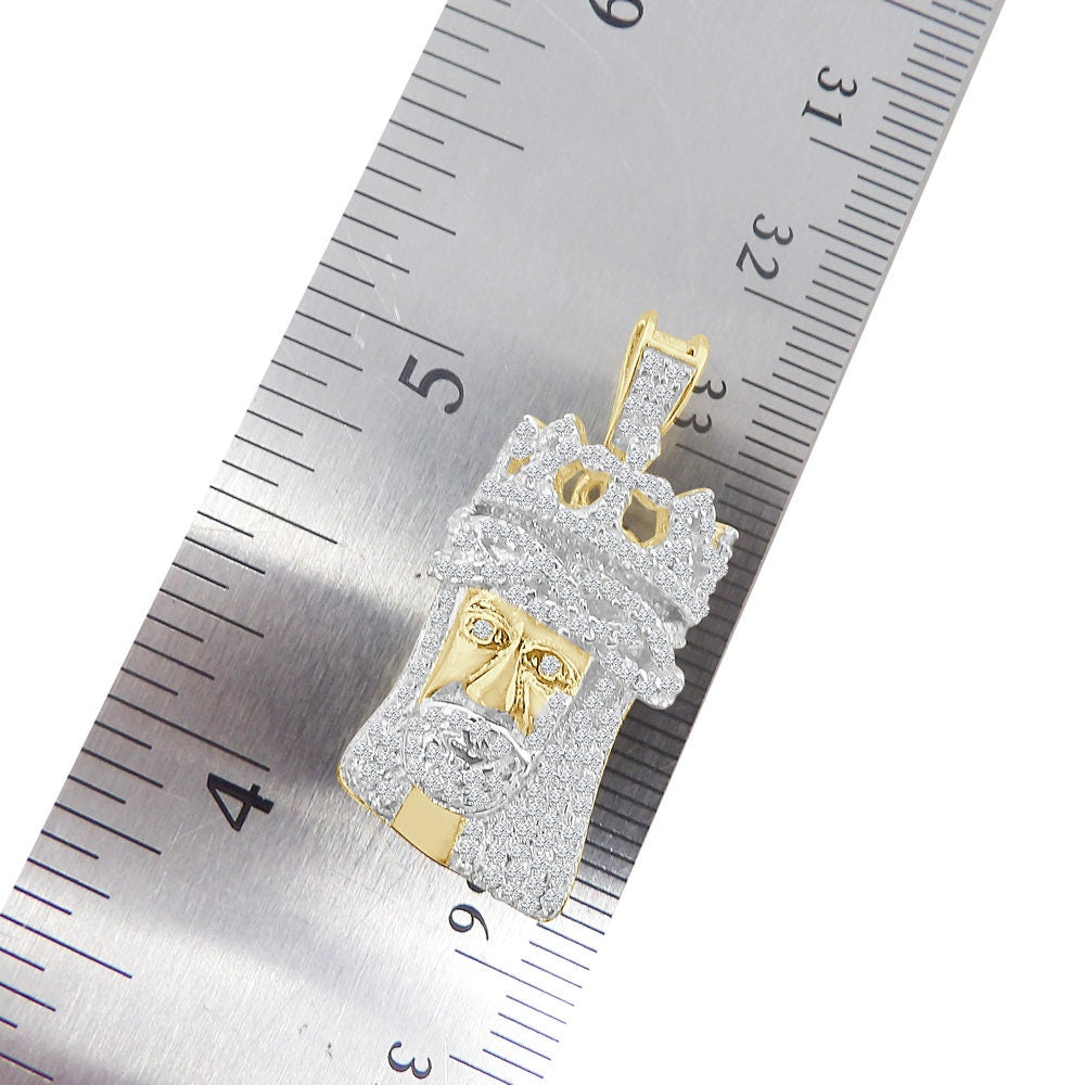 Small Mini 1.25'' Genuine Sterling Silver Simulated Diamond 14K Gold Over Jesus Face Crown Custom Charm Pendent Chain Set