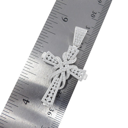 Men's Real Sterling Silver Simulated Diamond 14K White Gold Over Jesus Cross Piece Charm Pendent Chain Set Mini 1.90''