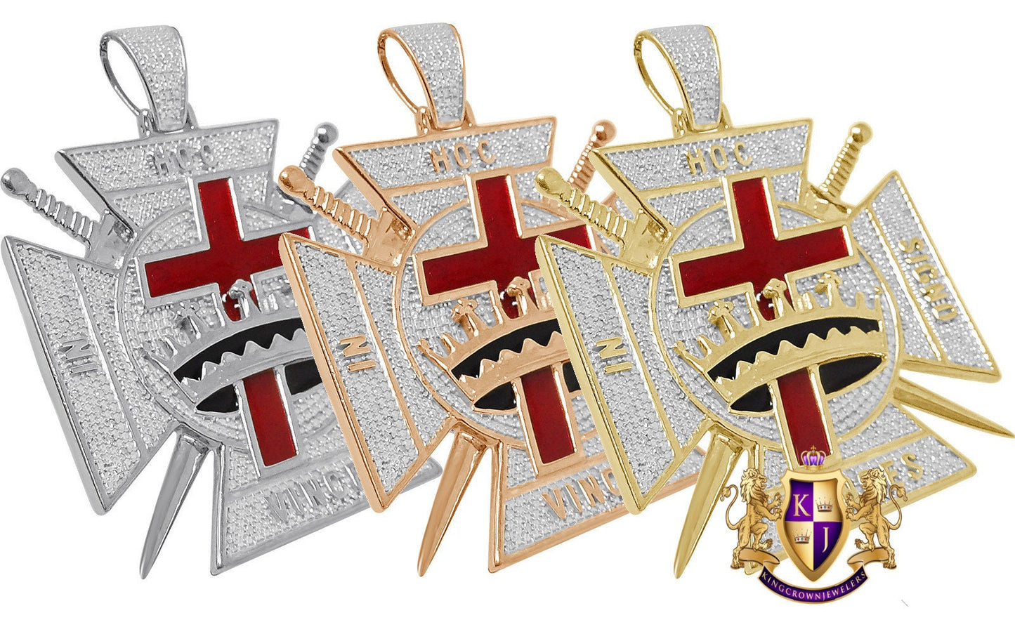 Men's Real Genuine Diamond 23 + Grams 10K Gold Over Enamel Knights Templar Masonic Exclusive Custom Charm Pendent 2.25''