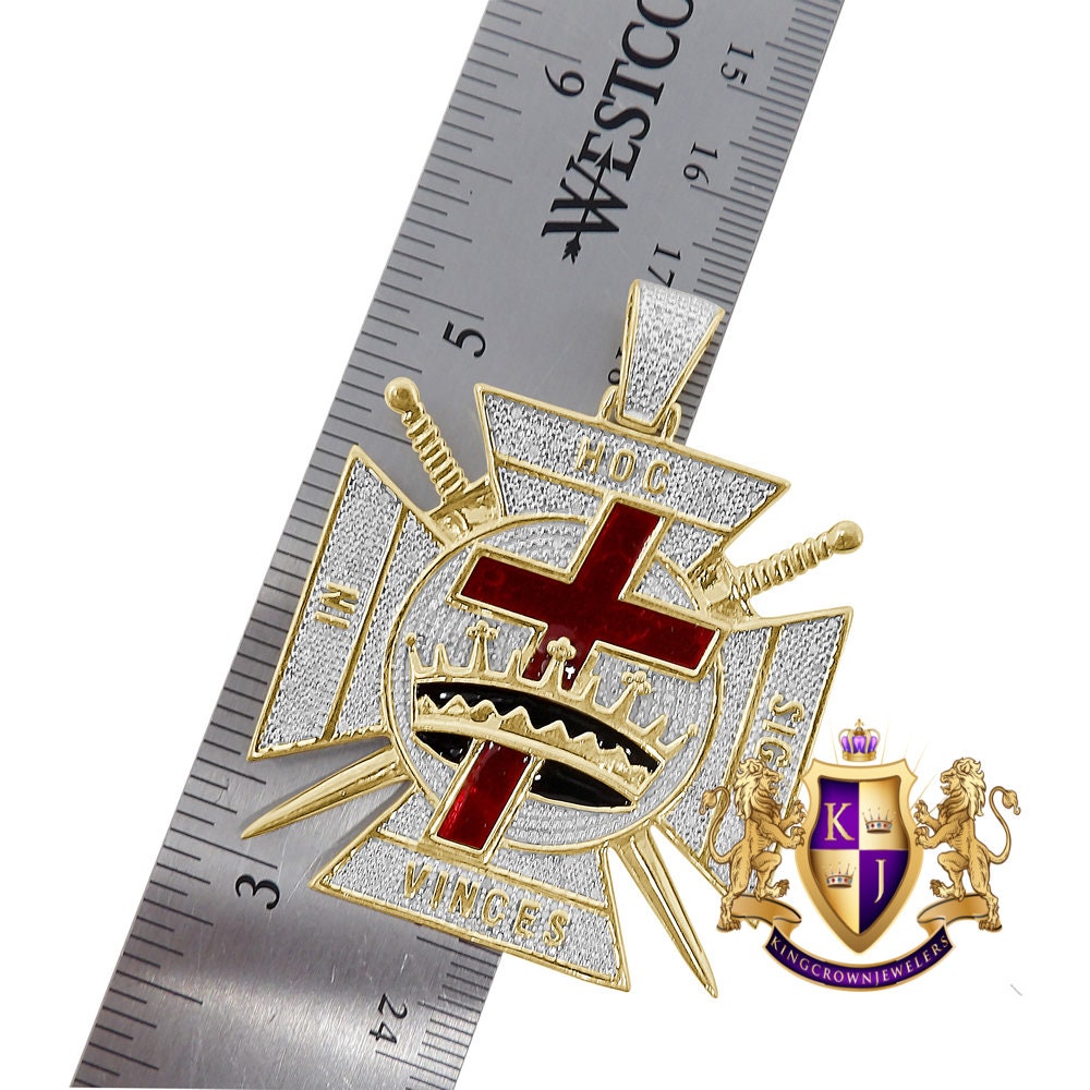 Men's Real Genuine Diamond 23 + Grams 10K Gold Over Enamel Knights Templar Masonic Exclusive Custom Charm Pendent 2.25''
