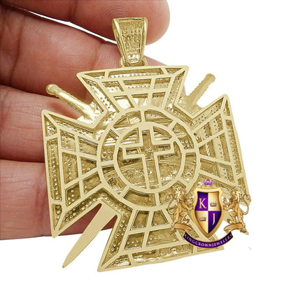 Men's Real Genuine Diamond 23 + Grams 10K Gold Over Enamel Knights Templar Masonic Exclusive Custom Charm Pendent 2.25''