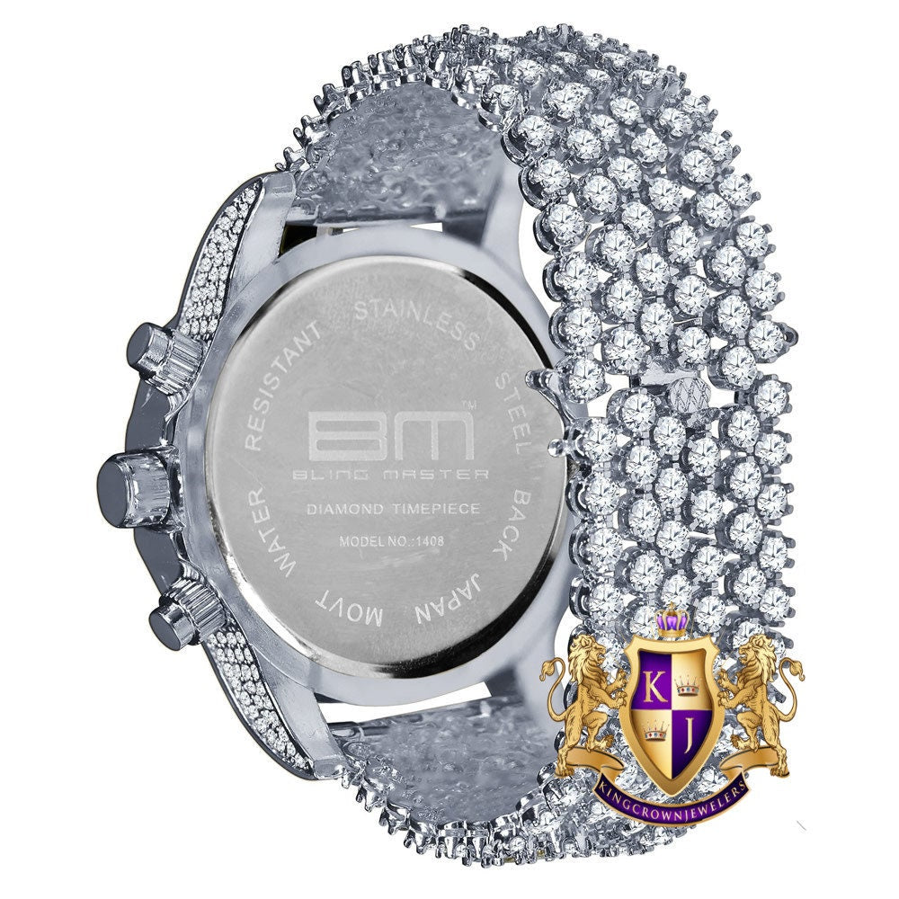 Fully Iced 18k White Gold Finish Simulated Diamond Custom Band Men's Luxury Watch 48mm W/Date