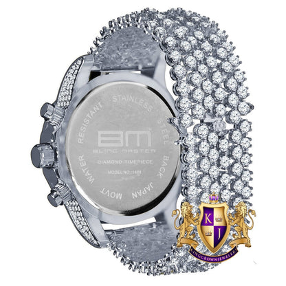 Fully Iced 18k White Gold Finish Simulated Diamond Custom Band Men's Luxury Watch 48mm W/Date