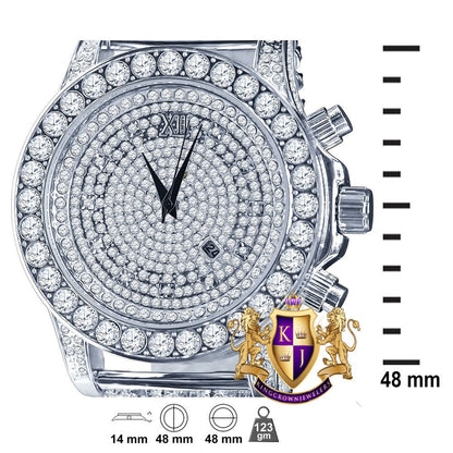 Fully Iced 18k White Gold Finish Simulated Diamond Custom Band Men's Luxury Watch 48mm W/Date