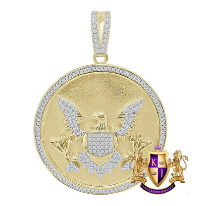 28 + Grams Real Sterling Silver Simulated Diamond Seal of US President American Eagle Pendant Charm Medallion 10K Gold Over Big XL 2.40''