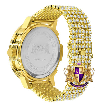 Roman Numeral Face Exclusive Custom Time Piece Multi Rainbow Gold Tone Simulated Diamond Dial Solitaire Men's Watch XL 55mm W/Date