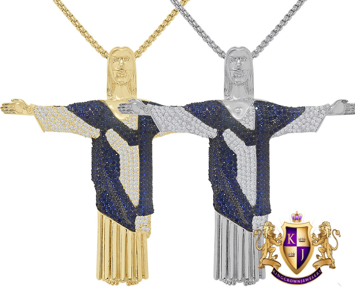 Custom Piece 33 + Grams Big XL 2.75'' 14k Gold Finish Simulated Diamond Jesus Face Full Body Charm Pendent Chain Set