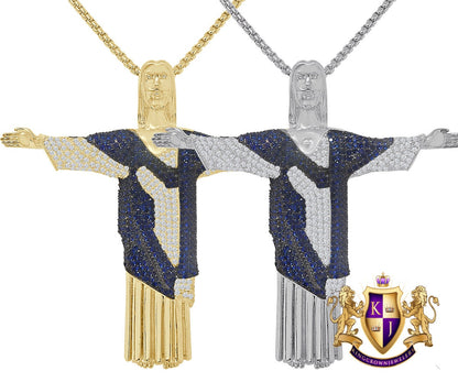 Custom Piece 33 + Grams Big XL 2.75'' 14k Gold Finish Simulated Diamond Jesus Face Full Body Charm Pendent Chain Set