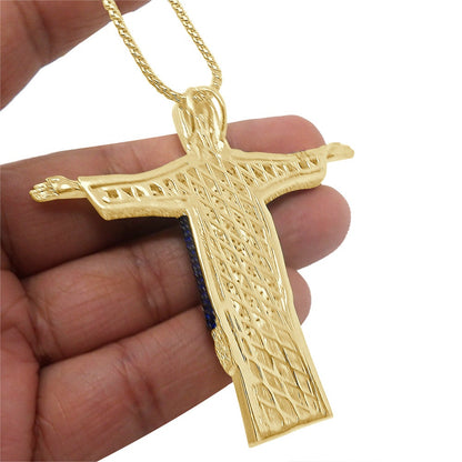 Custom Piece 33 + Grams Big XL 2.75'' 14k Gold Finish Simulated Diamond Jesus Face Full Body Charm Pendent Chain Set