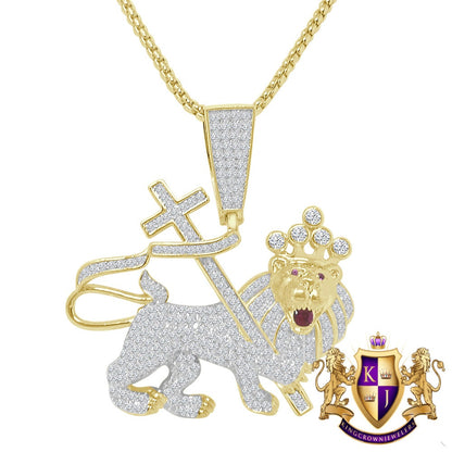 26 + Grams 14k Gold Finish Simulated Diamond Lion of Judah Charm Jewish Religious Pendent Chain Set