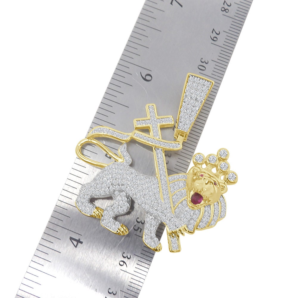 26 + Grams 14k Gold Finish Simulated Diamond Lion of Judah Charm Jewish Religious Pendent Chain Set