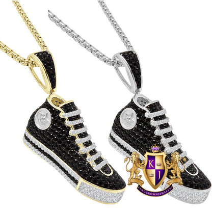 Authentic Genuine Sterling Silver Blank 2.00 Cwt. Simulated Diamond 14K Gold Over Designer Sports Shoe Sneaker Pendent Charm +Free Chain