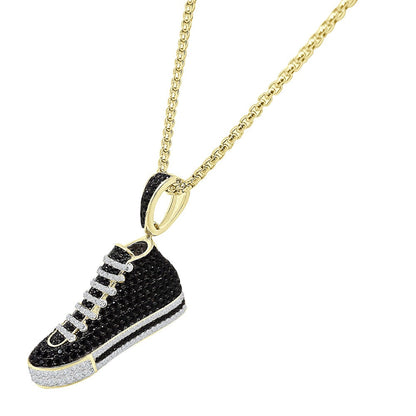 Authentic Genuine Sterling Silver Blank 2.00 Cwt. Simulated Diamond 14K Gold Over Designer Sports Shoe Sneaker Pendent Charm +Free Chain