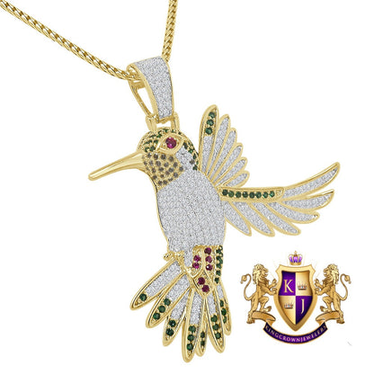 14K Gold Finish Multi Tone Simulated Diamond Hummingbird Pendant Mocking Charm Chain Set
